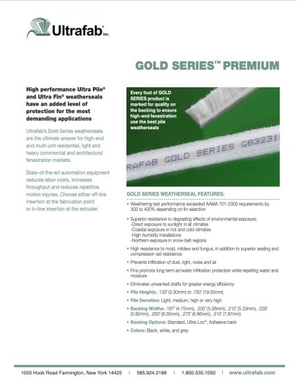 Ultrafab Gold Series Sell Sheet Cover